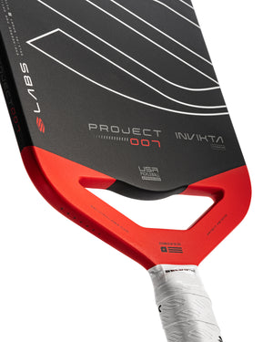 Selkirk LABS Project 007 14mm Invikta pickleball paddle with a black and red design