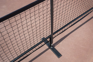 Close-up of the SLK Pro Portable Pickleball Net showing the frame and netting.