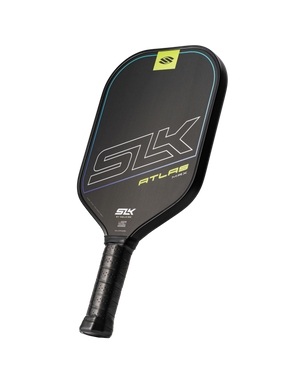 SLK Atlas Max pickleball paddle in Oasis color, showcasing its design and grip.