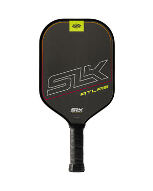 SLK Atlas pickleball paddle in Ember color with raw carbon surface and grip