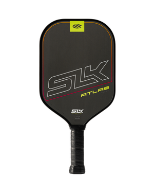 SLK Atlas pickleball paddle in Ember color with raw carbon surface and grip