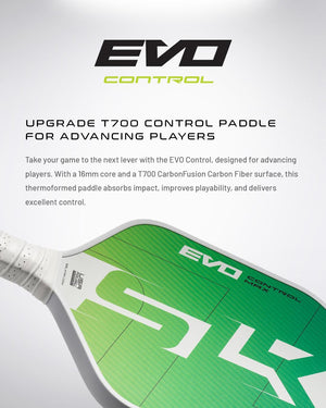 EVO Control paddle with T700 CarbonFusion Carbon Fiber surface, designed for advancing players.