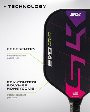 SLK EVO Power Max paddle with Edgesentry and Rev-Control Polymer Honeycomb technology for optimal power and precision.