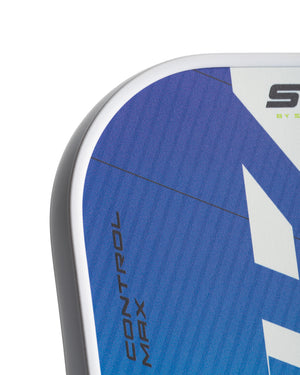 SLK EVO Control Max paddle in Oasis color, featuring a blue and white design with 'CONTROL MAX' text.