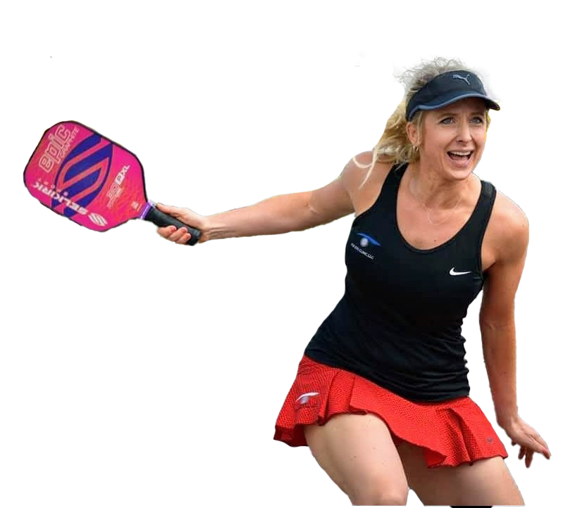 Selina Hoit playing pickleball on a court with a paddle