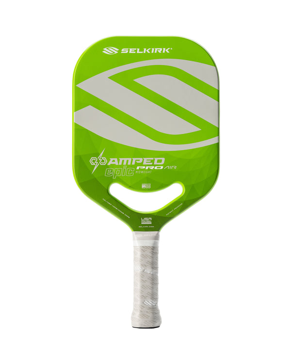 Green Selkirk AMPED Pro Air pickleball paddle with a textured surface
