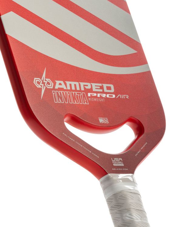 Introducing the Selkirk AMPED Pro Air Invikta Pickleball Paddle, with a blend of power and control. The AMPED Pro Air Invikta paddle from Selkirk Sport comes in red, purple, green, blue, and silver.