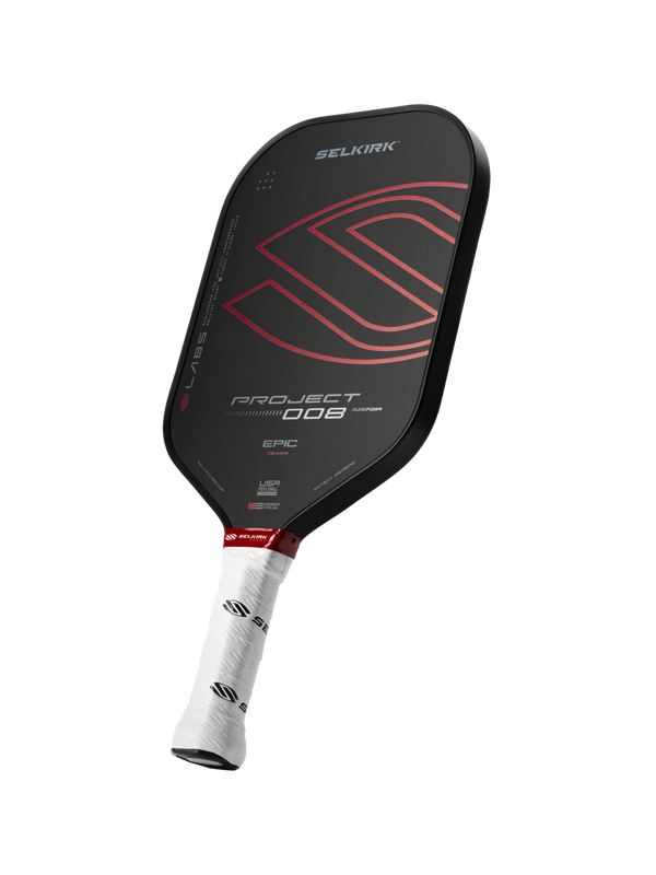 Selkirk LABS Project 008 13mm Epic pickleball paddle with a black and red design.