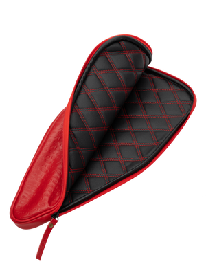 Red pickleball paddle case with a quilted interior