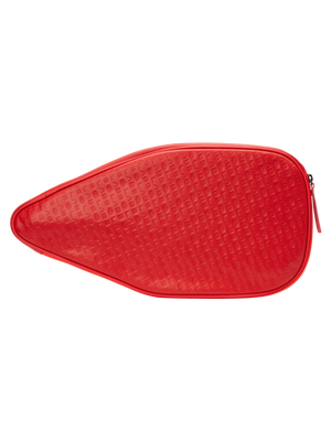 Red pickleball paddle cover with textured surface