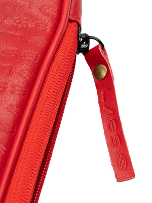 Close-up of the zipper pull of the Selkirk LABS Project 008 paddle case with 'LABS' text visible.