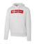 White hoodie with red logo from Selkirk Sport Sideline Collection, showcasing soft cotton fabric and adjustable draw cords.