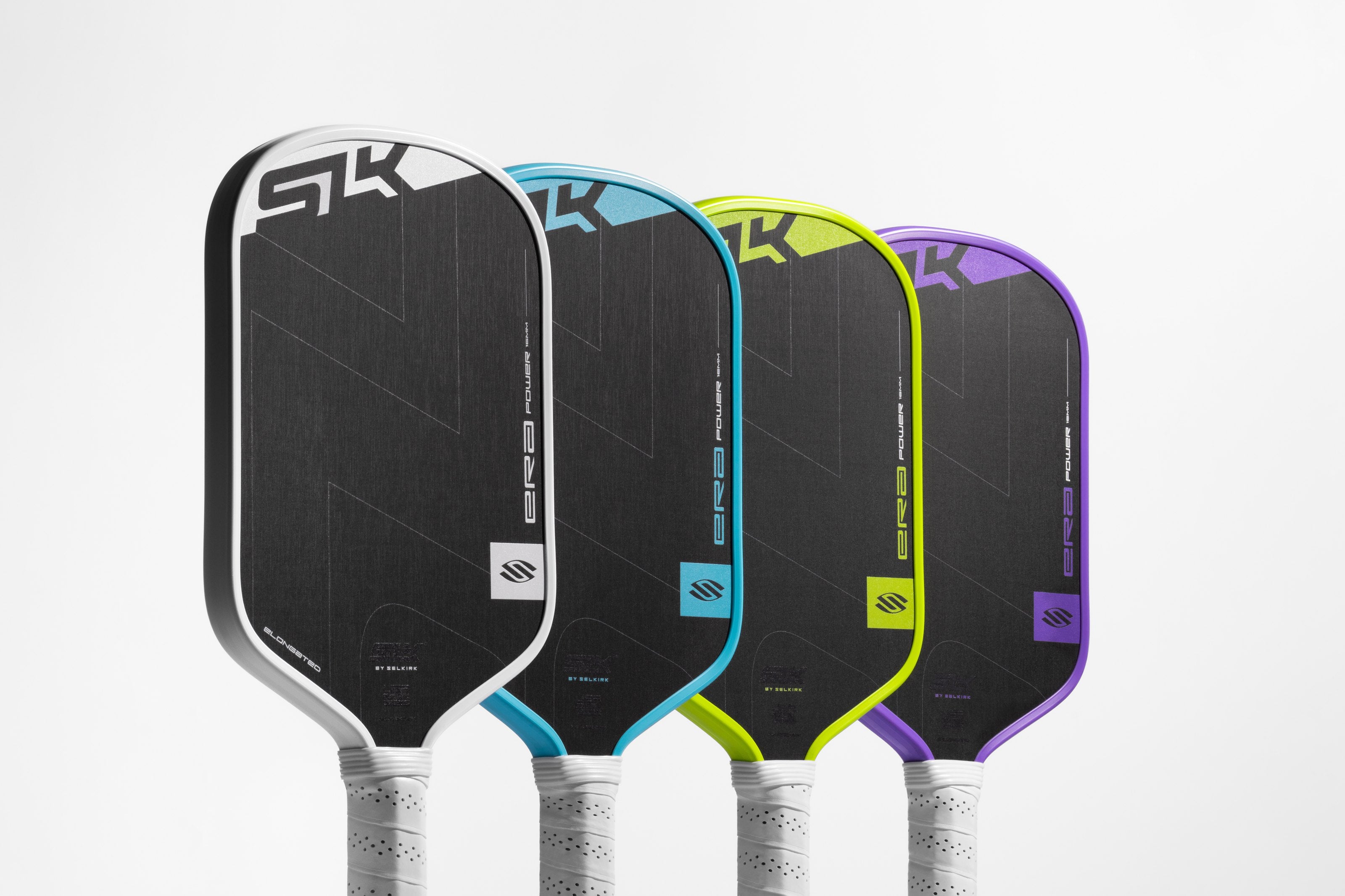 SLK ERA Power pickleball paddles in White, Cyan, Volt and Ultraviolet