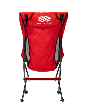 Red Selkirk Pickleball Court Chair with logo and mesh panels
