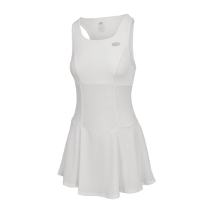 White women's dress with a flared skirt and racerback design.