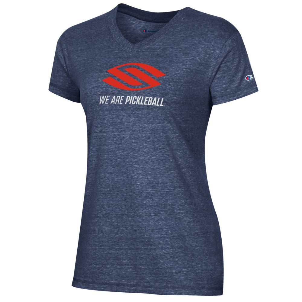 Gray Selkirk Women's Triumph Line Short Sleeve with logo in red and blue