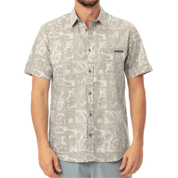 Men's Offshore Short Sleeve Button Down shirt in beige with a patterned design