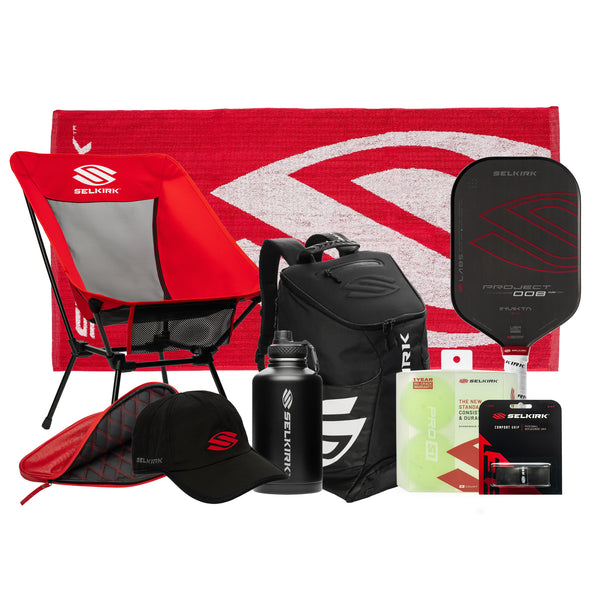 Selkirk Pickleball Bundle (Ultimate Black) in black, red, and white.