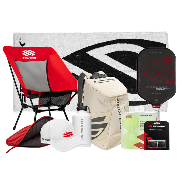 Selkirk Pickleball Bundle (Ultimate White) in red, black, and white.