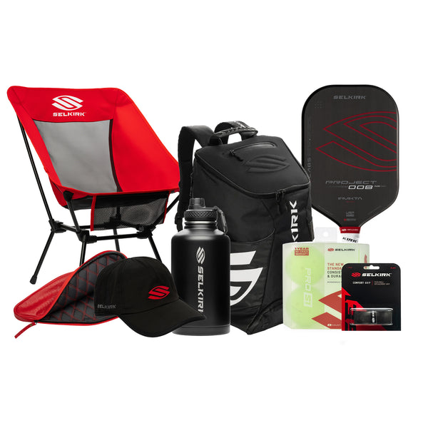 Selkirk Pickleball Bundle (Ultimate Black) in black, red, and white.