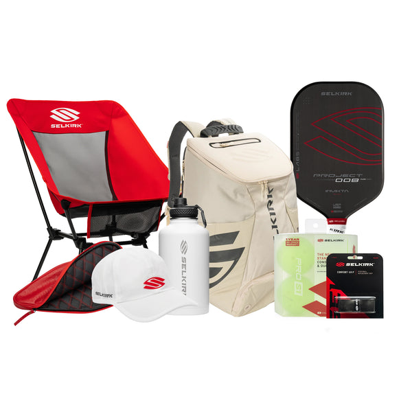 Selkirk Pickleball Bundle (Ultimate White) in red, black, and white.