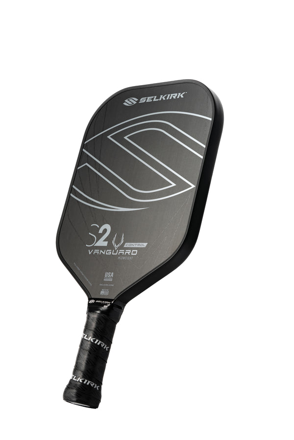 Selkirk Vanguard Control S2 Pickleball Paddle with a sleek black design and textured grip.