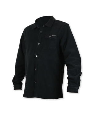 Men's Walton Fleece Button Down in black with button pocket and collar detail