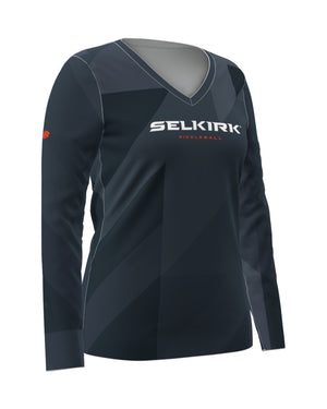 Selkirk pickleball Navy Women's Symmetrix Long Sleeve V-Neck Tee with V-neck design