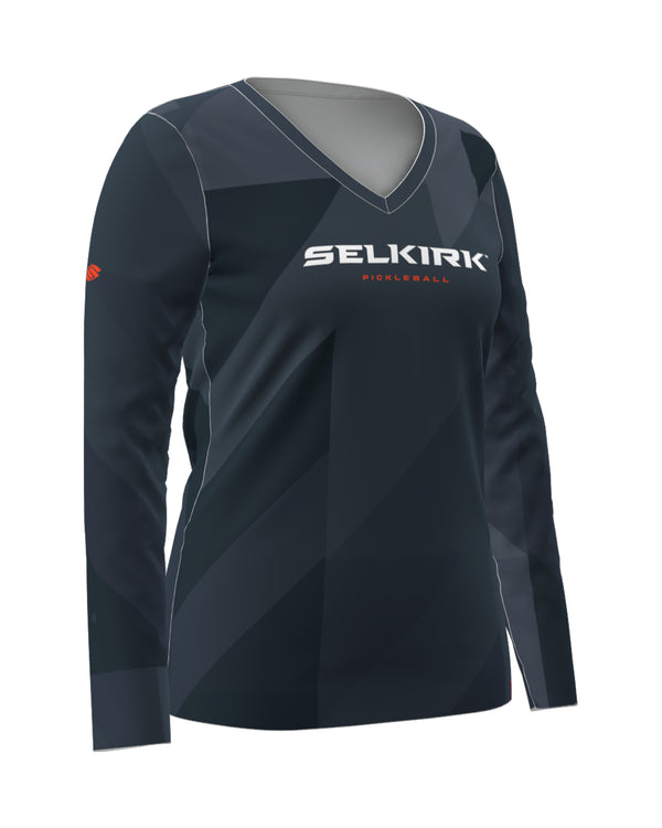 Selkirk pickleball Navy Women's Symmetrix Long Sleeve V-Neck Tee with V-neck design
