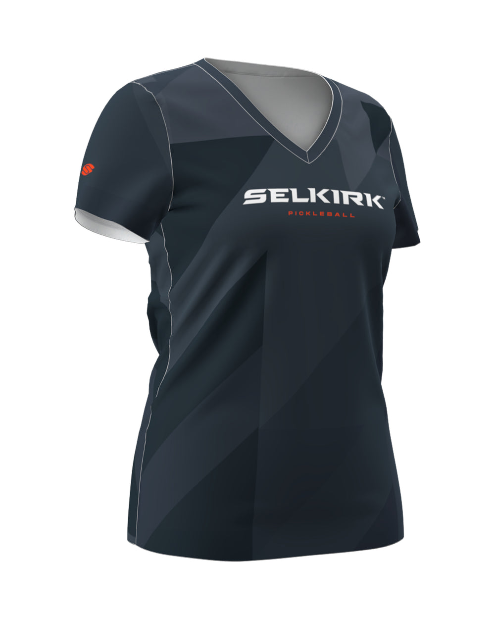 Navy Women's Symmetrix Short Sleeve V-Neck Tee with logo on front