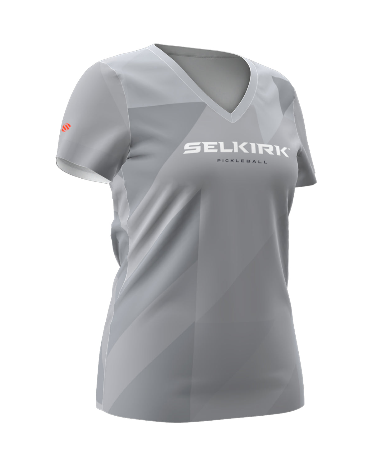 Gray Women's Symmetrix Short Sleeve V-Neck Tee with Selkirk logo