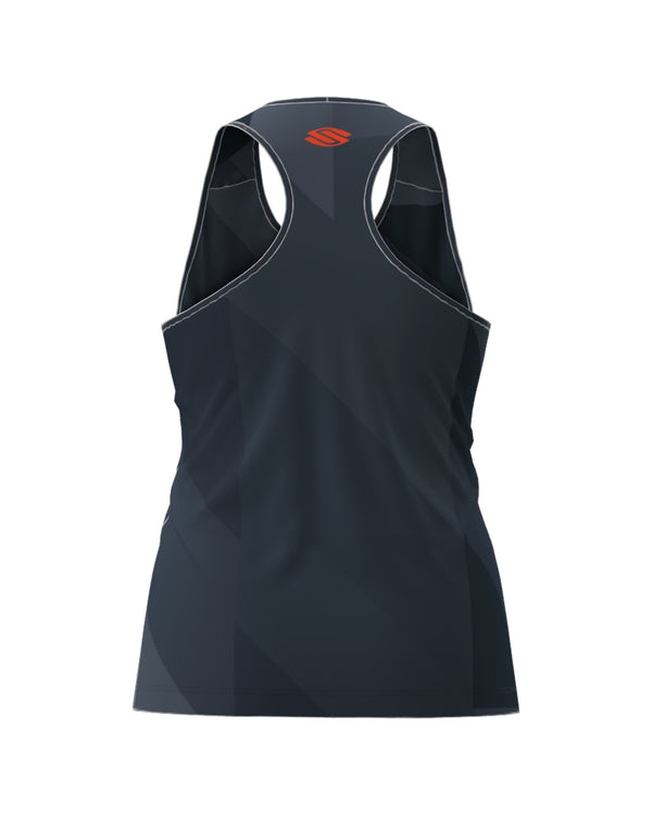 Selkirk Sport women's Symmetrix pickleball tank top in black, grey, and red.