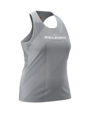 Gray Women's Symmetrix Tank Top made of Stretch-Wik fabric, designed for comfort and maneuverability.