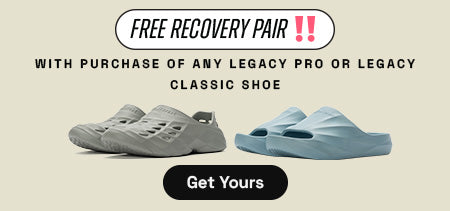 Promotional banner offering a free pair of Selkirk recovery shoes or slides with the purchase of any Legacy Pro or Legacy Classic pickleball shoe.