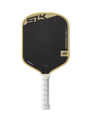 Black-and-gold SLK ERA POWER pickleball paddle with white perforated grip