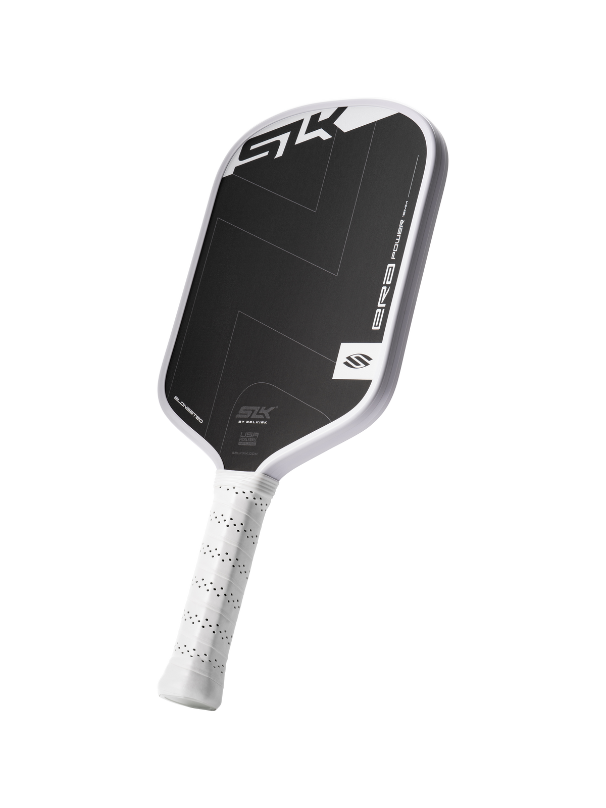 Selkirk SLK ERA Power pickleball paddle in black and white.