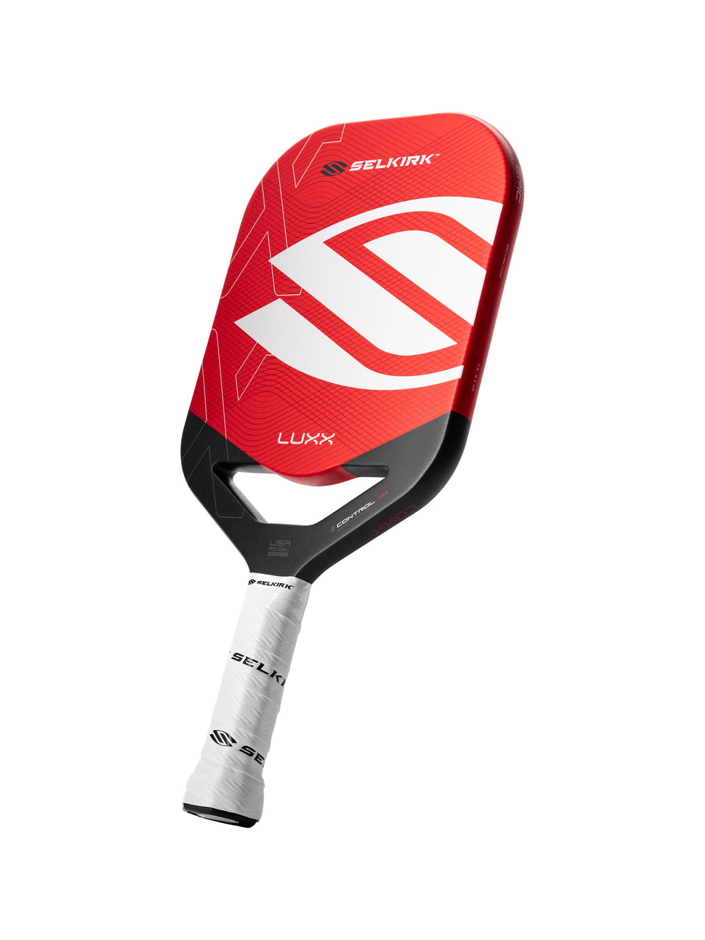 Selkirk LUXX Control Air Pickleball Paddle with InfiniGrit in the Epic paddle shape. In blue, red, and purple.