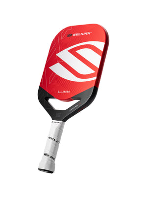 Selkirk LUXX Control Air Pickleball Paddle with InfiniGrit in the Epic paddle shape. In blue, red, and purple.