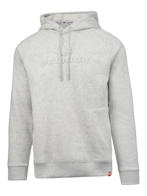 Front view of Selkirk Sport Unisex Essentials Embossed Knit Pickleball Hoodie in gray with embossed logo on white