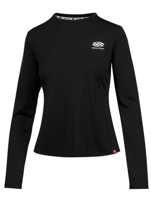 Black long-sleeve crewneck athletic shirt with SELKIRK logo on left chest