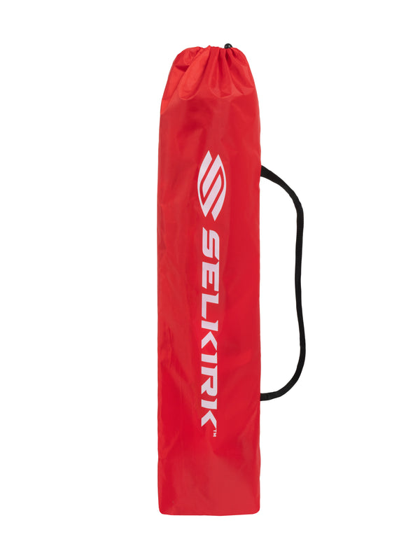 Selkirk Quickset Pickleball Net in red and black.