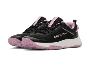 Selkirk CourtStrike Pro women's pickleball shoes in black with pink accents, designed for stability and comfort.