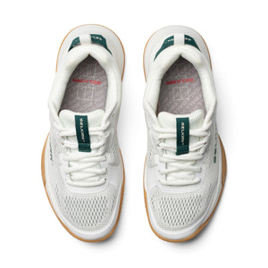 Selkirk Courtstrike women's pickleball shoes in white, green, and gum color.