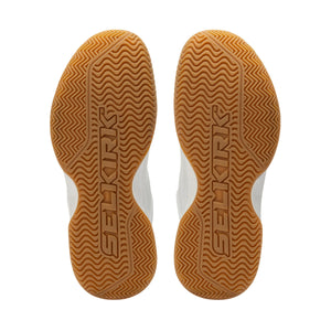Selkirk Courtstrike women's pickleball shoes in white, green, and gum color.