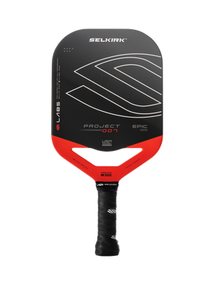 SELKIRK pickleball paddle, black face with red throat, LABS, PROJECT 007, EPIC 10MM, USA PICKLEBALL APPROVED
