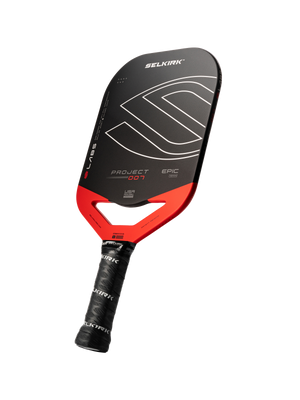 SELKIRK PROJECT 007 EPIC pickleball paddle with red throat and wrapped SELKIRK handle