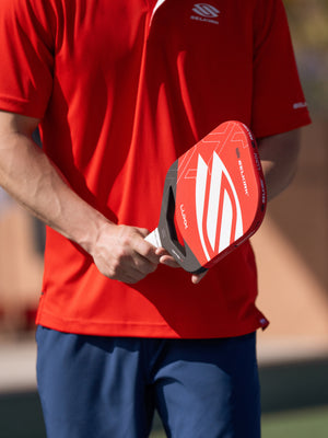 Selkirk LUXX Control Air with InfiniGrit, Red, on court 1