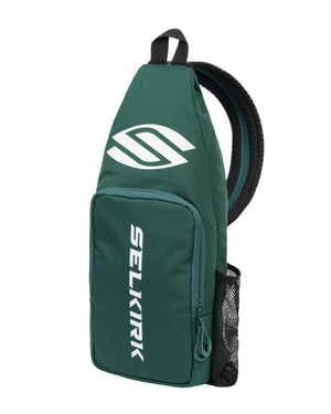 Selkirk Sport Core Line Pickleball Sling Bag in Forest Green with front pocket and mesh side pocket