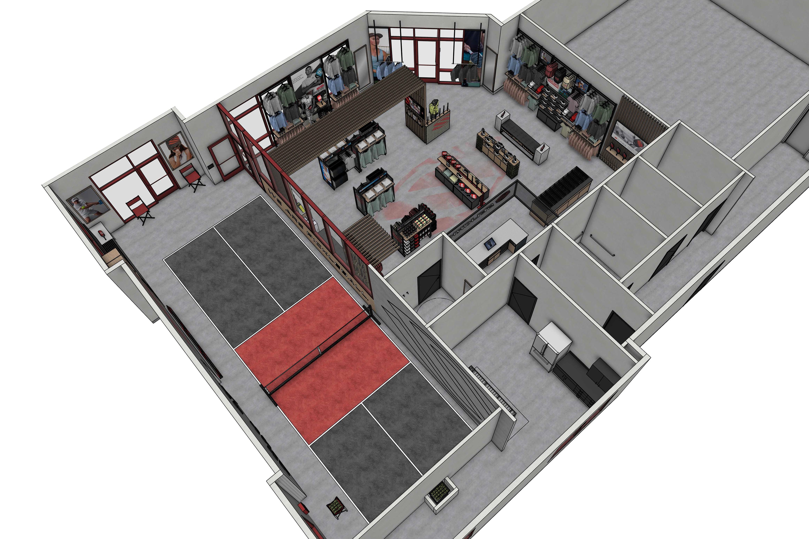 Selkirk Pickleball Pro Shop Boise, Idaho - overhead store rendering.