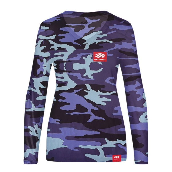 Selkirk pickleball shirt - camo purple women's long sleeve shirt.